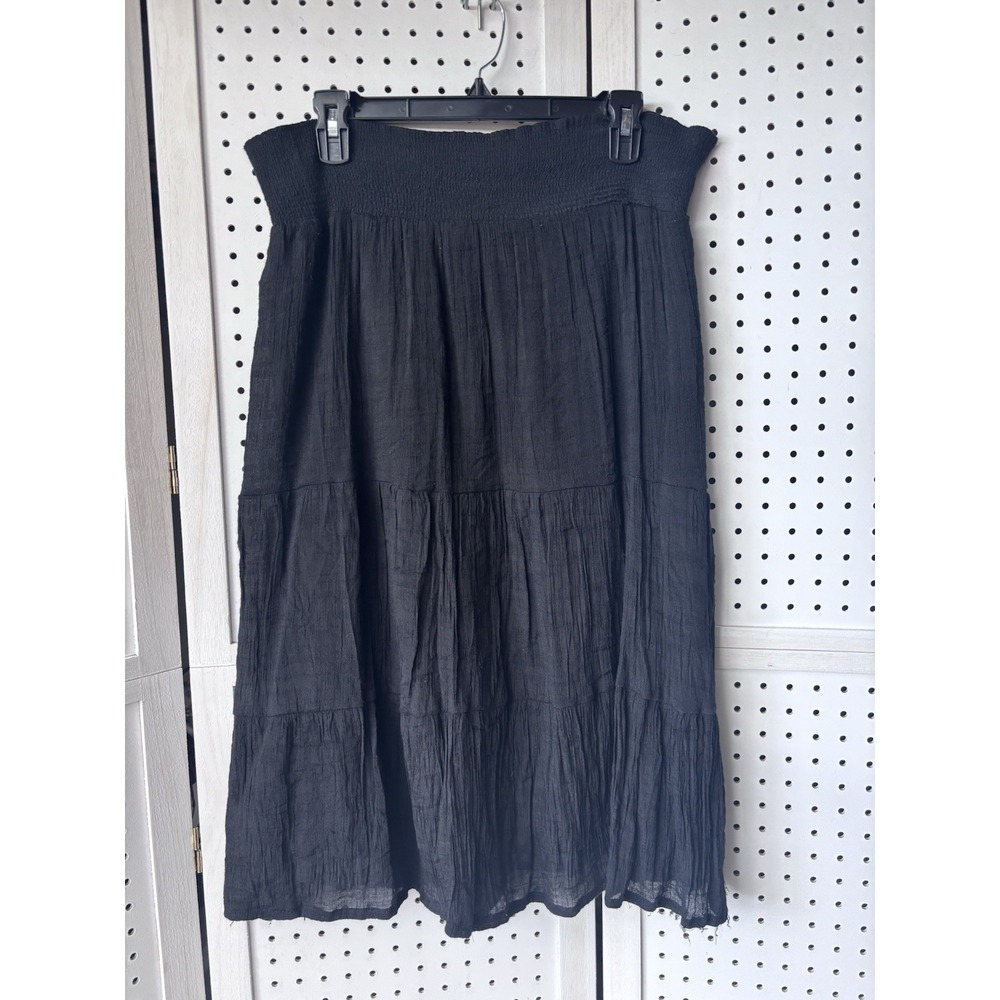 Nolita Women's Lg Cotton Poly Pull On Tiered Boho Midi Skirt Black